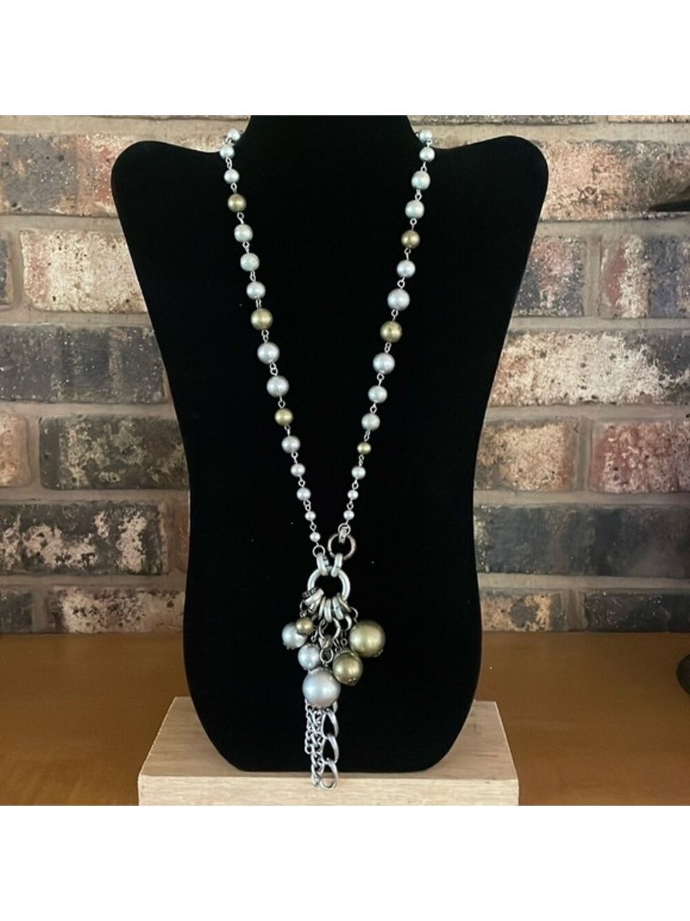 Mixed metals Vintage Gold and silver tone beads & chain tassel pendant necklace
